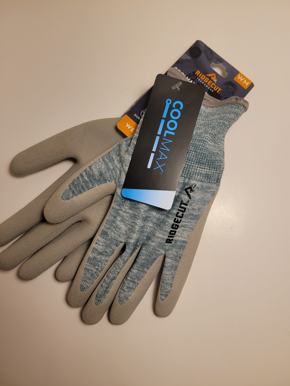 RidgeCut Coolmax Breathable Work Gloves - Light Gray & Heather Blue